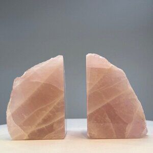 Pink Rose Quartz Crystal Bookends Natural Characteristics Unique Bookshelf (AH)